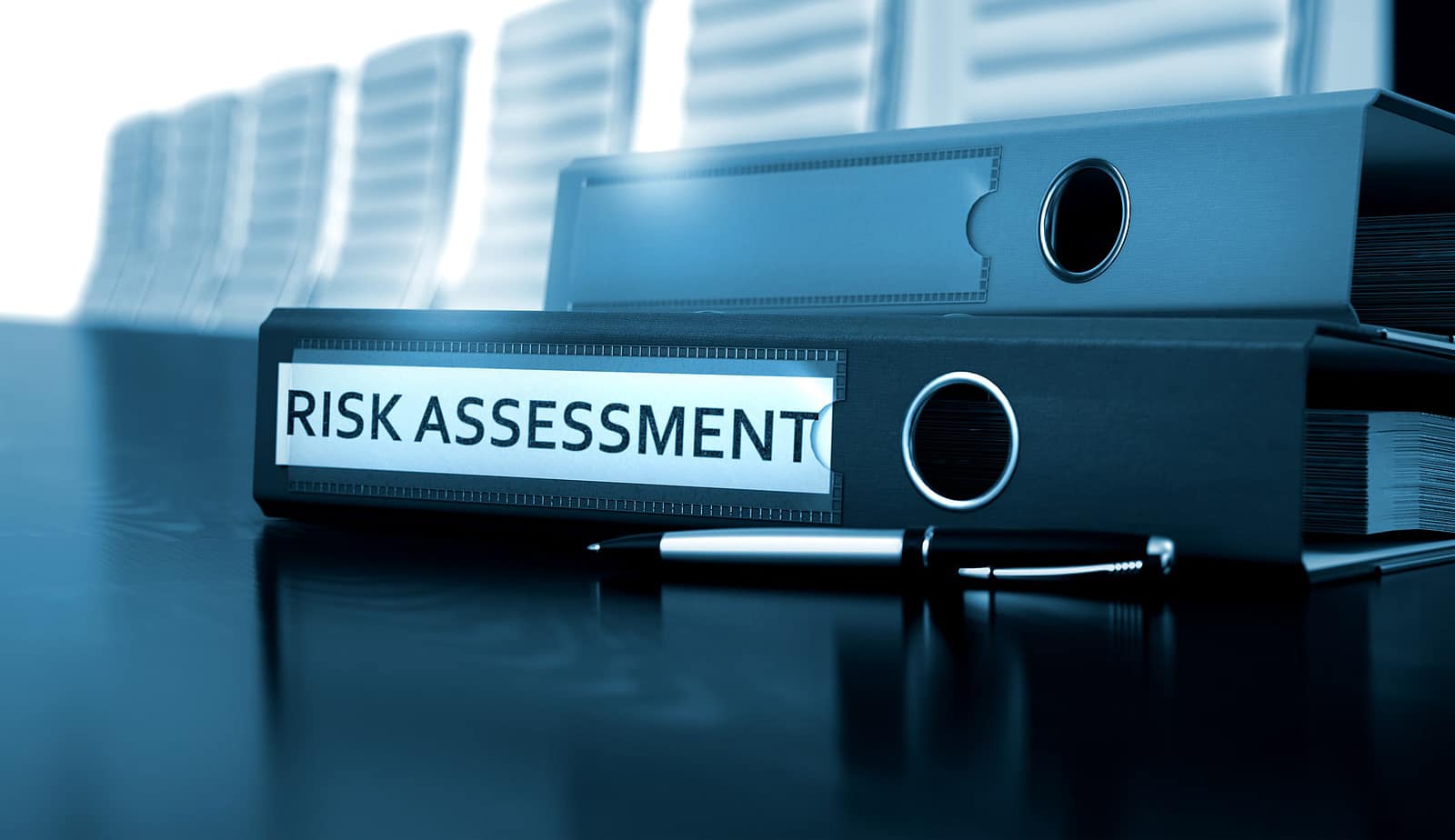 Risk Assessment. Business Concept on Blurred Background. Office Folder with Inscription Risk Assessment on Working Desktop. Risk Assessment - Concept. 3D.