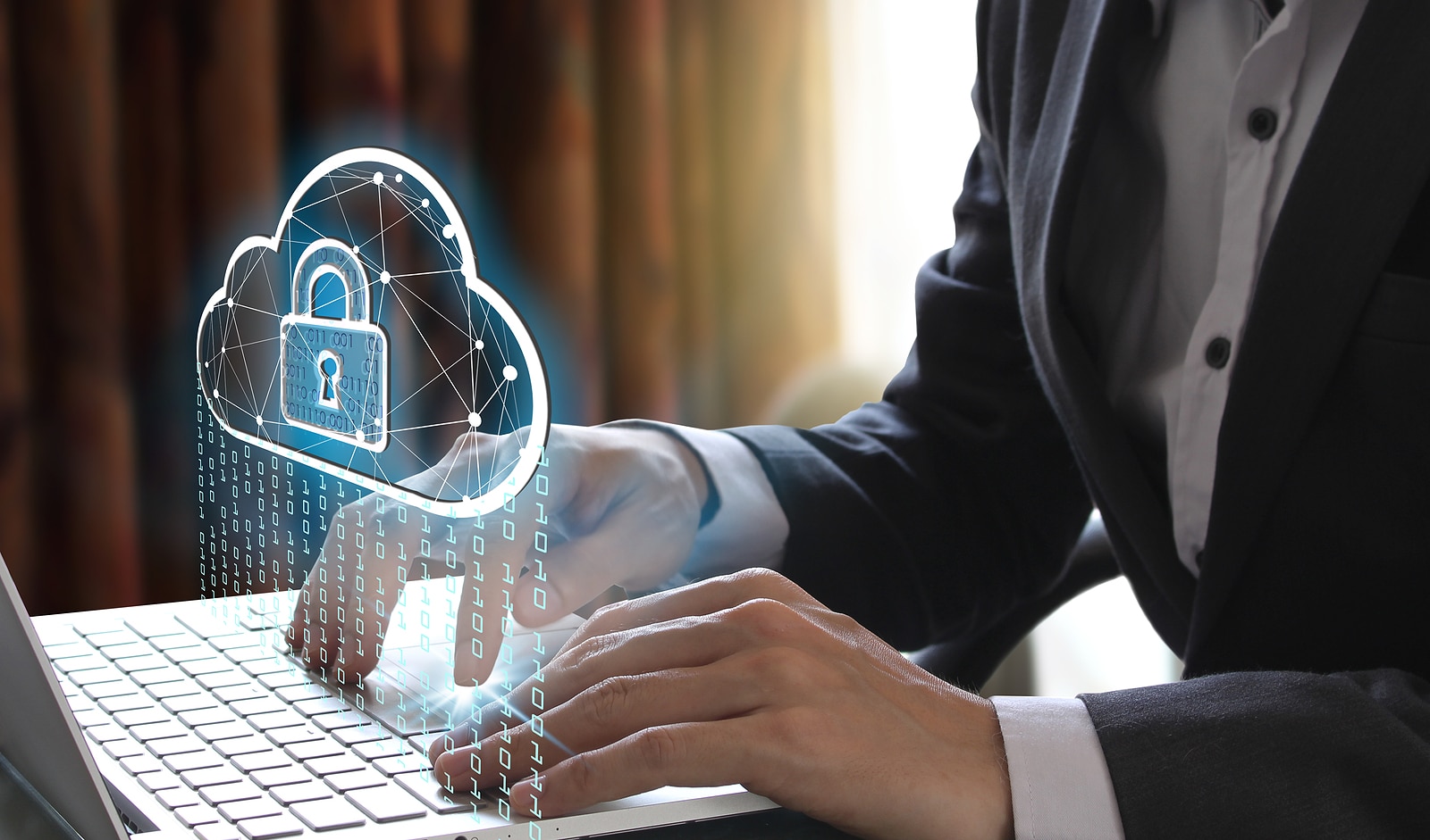 cyber privacy of guy on laptop with animation